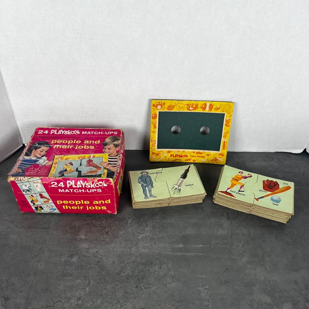1964 Playskool Match-Ups People‎ and Their Jobs 24 Puzzles Box 7106 Complete VTG